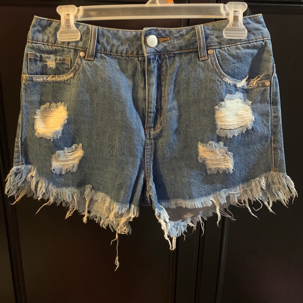 Gb Brand Frayed High Waisted Denim Short